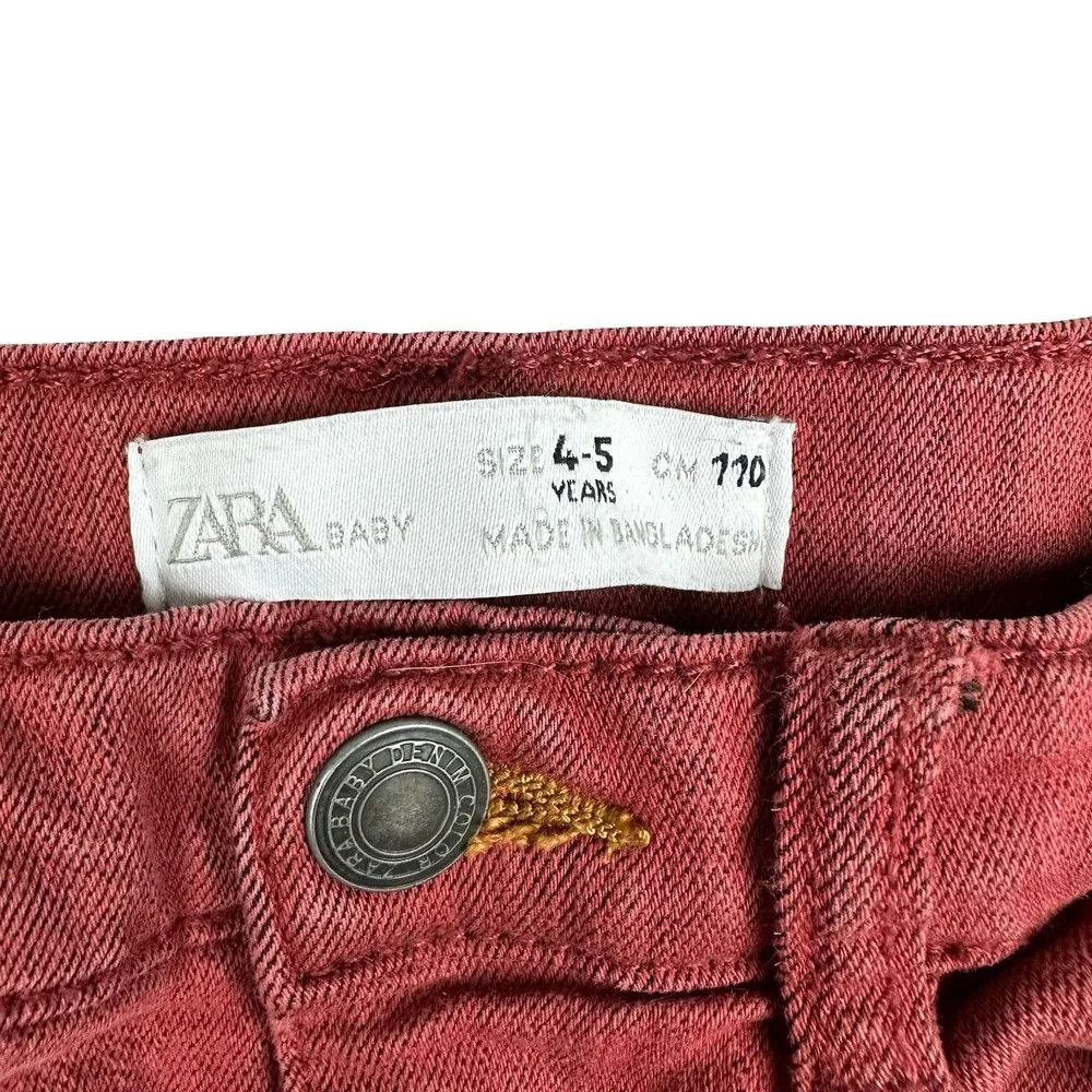 Zara Jeans Kids Girls 4–5 Red Denim Skinny Stretch Casual Everyday Trendy